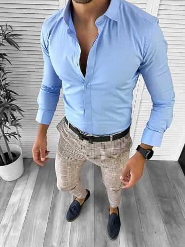 Pantaloni barbati eleganti regular fit carouri B1739 14-2 E~